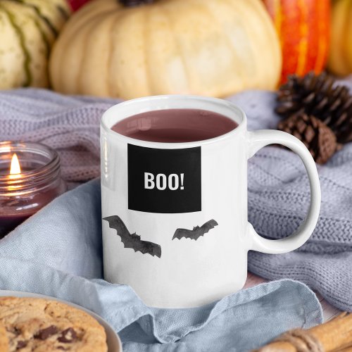 Simple Black Boo Happy Halloween Two_Tone Coffee Mug