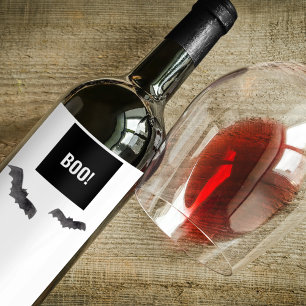 Simple Black Boo Happy Halloween Wine Label