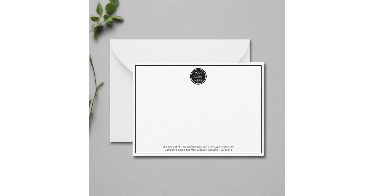 Simple Black Border Company Logo Branded Mail Note Card | Zazzle