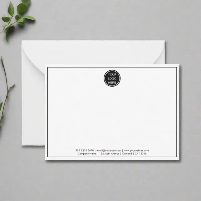 Simple Black Border Company Logo Branded Mail Note Card | Zazzle