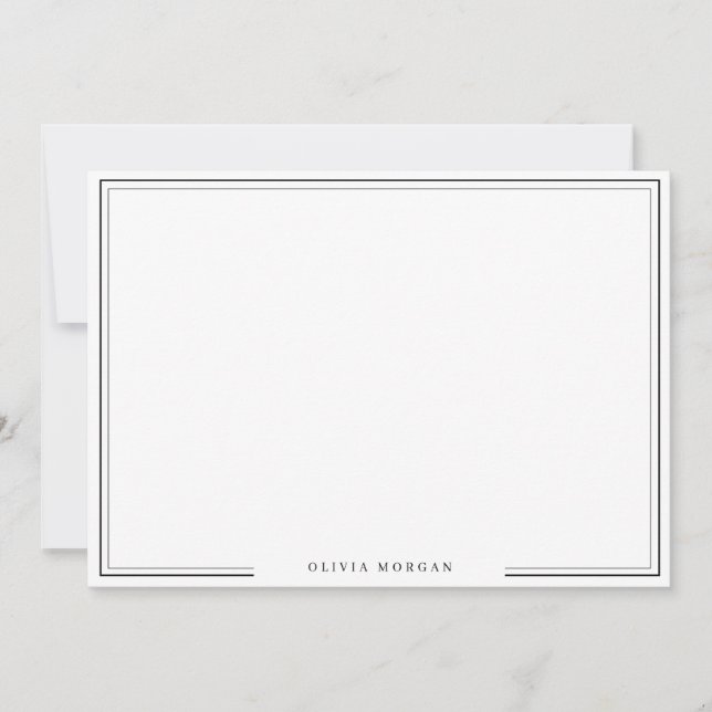 Simple Black Border Name Stationery  Note Card (Front)