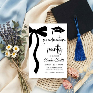 Simple Black Bow graduation party invitation