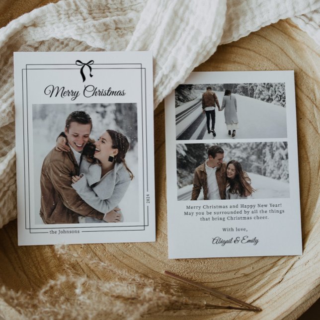 Simple Black Bow Minimalist Photo Christmas Holiday Card (Creator Uploaded)