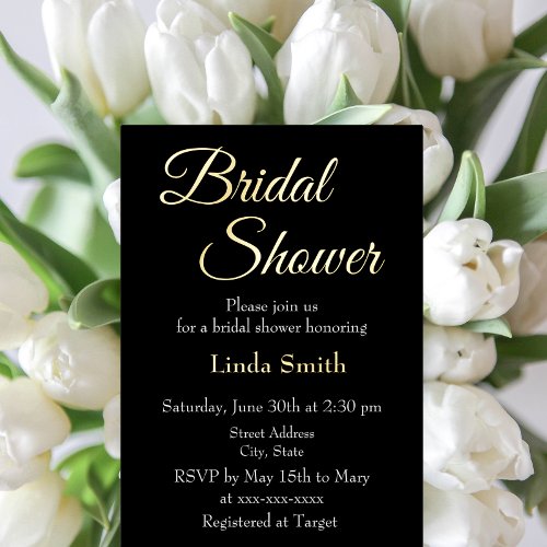 Simple Black Bridal Shower Foil Invitation