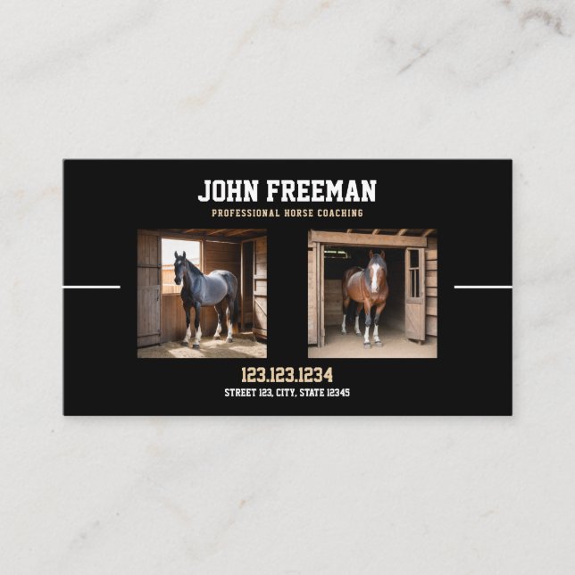 Simple Black & Brown Horses Photo Equine Coaching Business Card (Front)