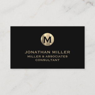 Simple Black Brushed Gold Monogram Business Card
