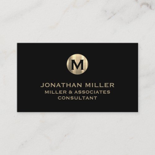 Simple Black Brushed Gold Monogram Business Card