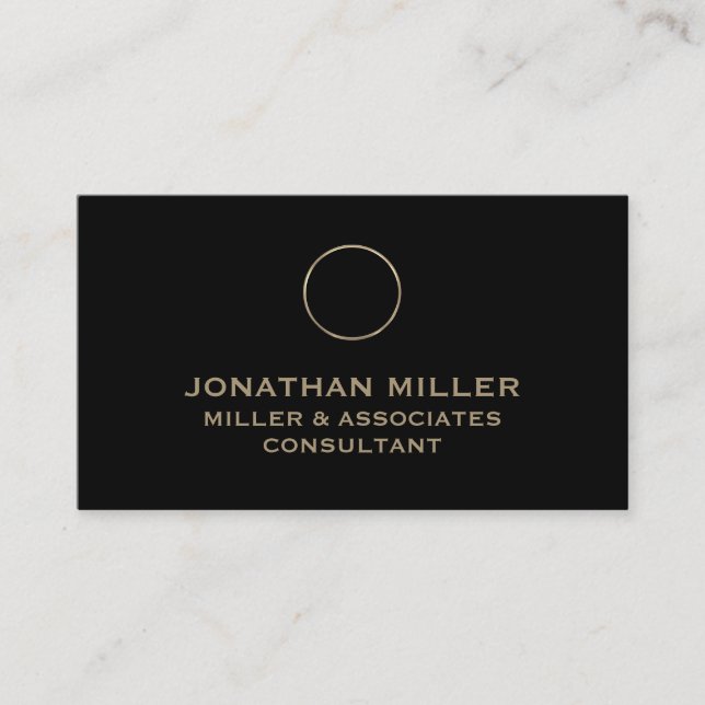 Simple Black Brushed Gold Monogram Business Card (Front)