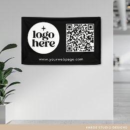 Simple Black Business Logo QR Code  Banner