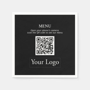 Simple Black Business Logo & QR code Menu Napkins