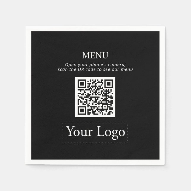 Simple Black Business Logo & QR code Menu Napkins (Front)