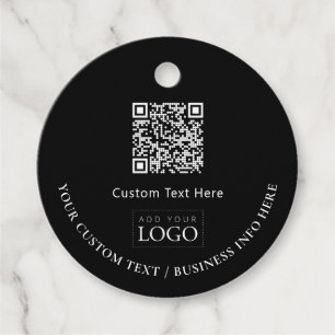 Simple Black Business Logo QR Code Promotional Favor Tags