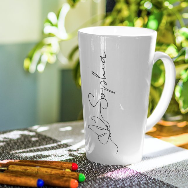 Simple Black Butterfly Line Art Custom Name Latte Mug (Creator Uploaded)