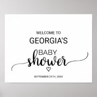 Simple Black Calligraphy Baby Shower Welcome Poster