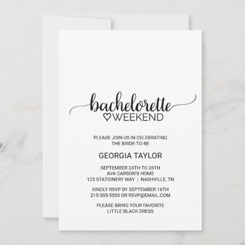 Simple Black Calligraphy Bachelorette Weekend Invitation