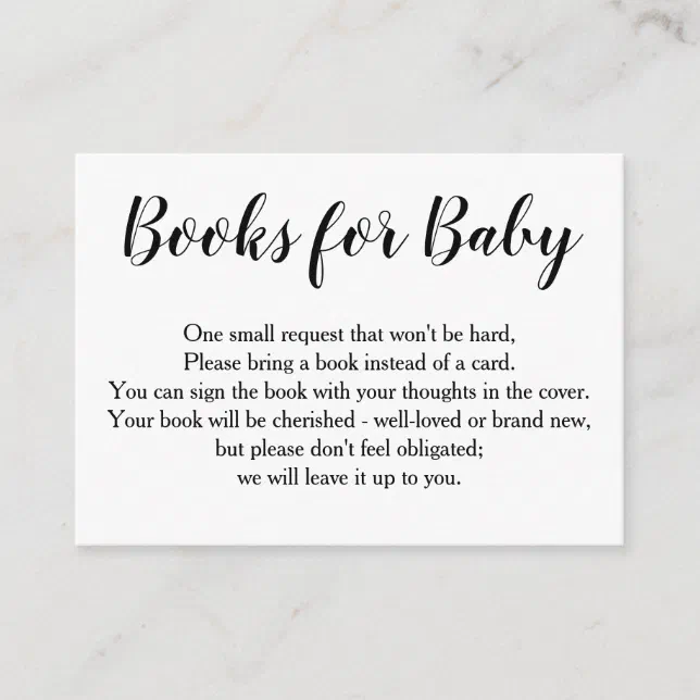 Simple Black Calligraphy Book Request Insert | Zazzle