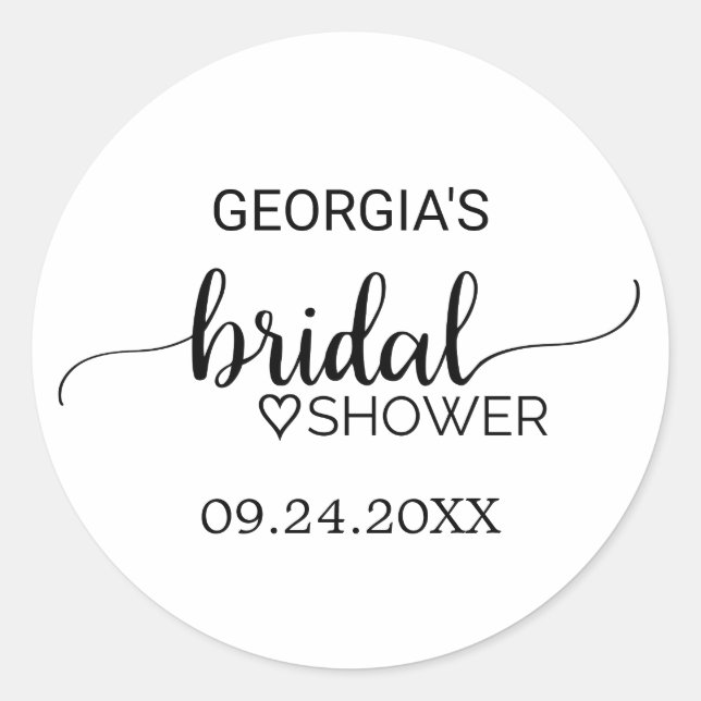 Simple Black Calligraphy Bridal Shower Classic Round Sticker (Front)