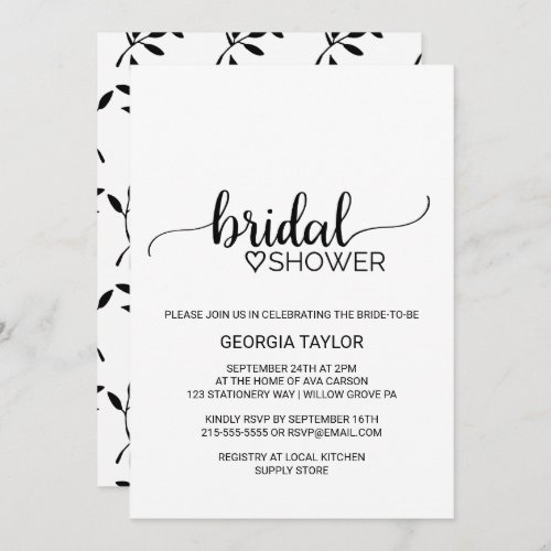 Simple Black Calligraphy Bridal Shower Invitation