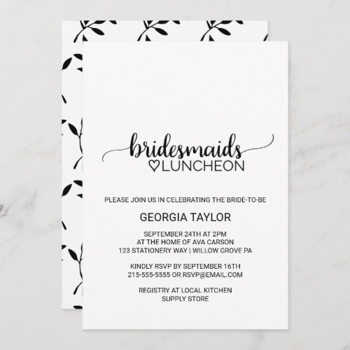 Simple Black Calligraphy Bridesmaids Luncheon Invitation