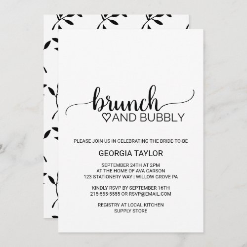 Simple Black Calligraphy Brunch and Bubbly Invitation