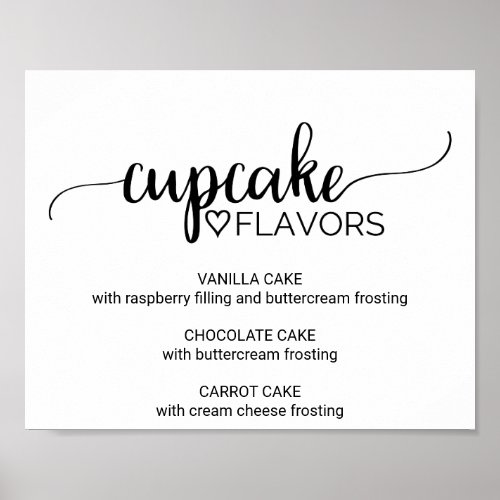 Simple Black Calligraphy Cupcake Flavors Sign