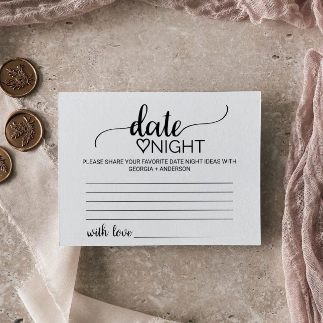 Simple Black Calligraphy Date Night Idea Cards | Zazzle