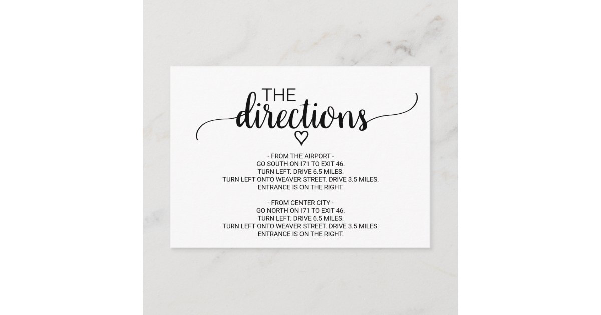 Simple Black Calligraphy Directions Insert | Zazzle.com