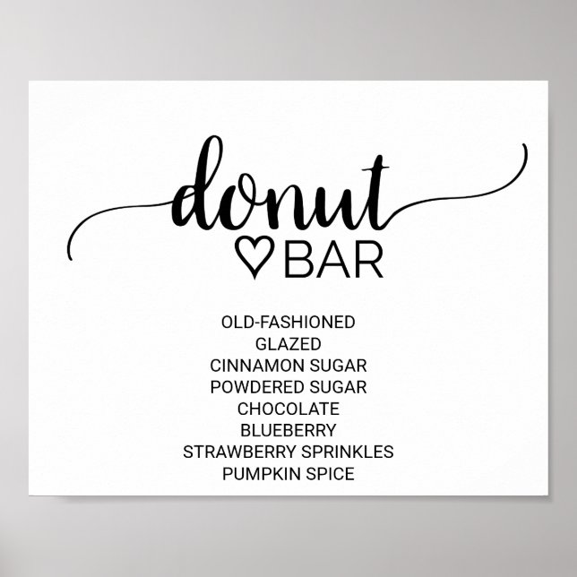 Simple Black Calligraphy Donut Bar Sign (Front)