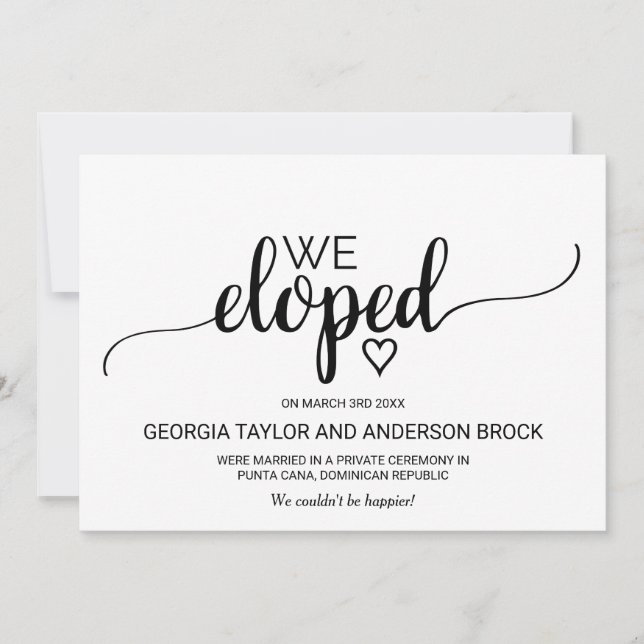 Simple Black Calligraphy Elopement Announcement (Front)