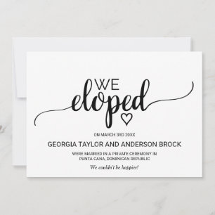 Simple Black Calligraphy Elopement Announcement