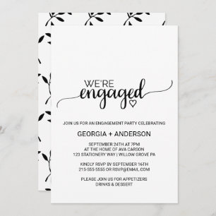Simple Black Calligraphy Engagement Party Invitation