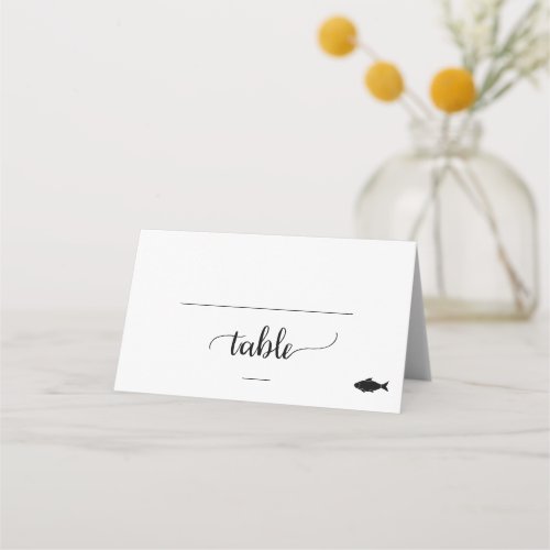 Simple Black Calligraphy Fish Meal Option Wedding Place Card
