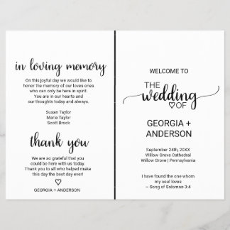 Simple Black Calligraphy Folded Wedding Program