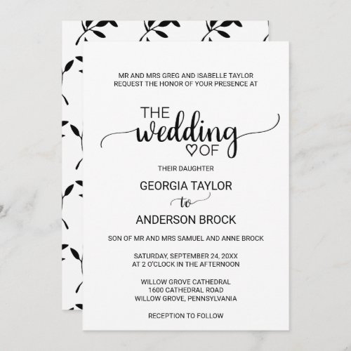 Simple Black Calligraphy Formal Wedding Invitation