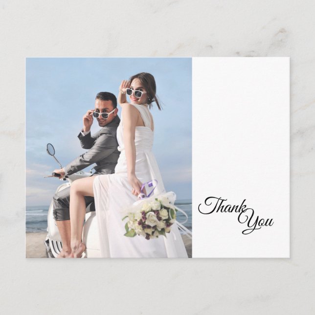 Simple Black Calligraphy Frame Photo Thank You Postcard (Front)