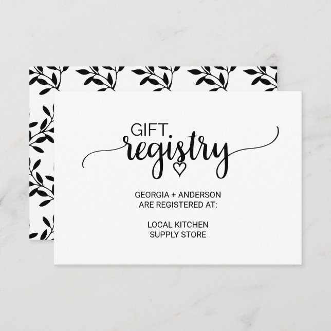 Simple Black Calligraphy Gift Registry Enclosure Card (Front/Back)