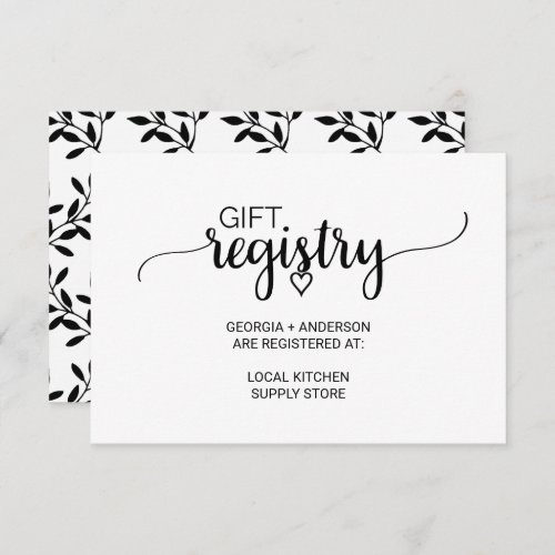 Simple Black Calligraphy Gift Registry Enclosure Card