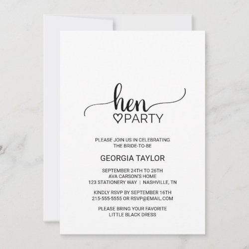 Simple Black Calligraphy Hen Party Invitation