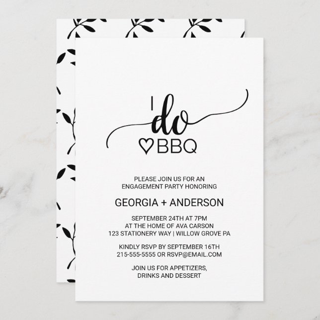 Simple Black Calligraphy I Do BBQ Invitation (Front/Back)