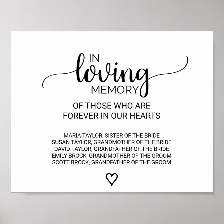 Simple Black Calligraphy In Loving Memory Sign 