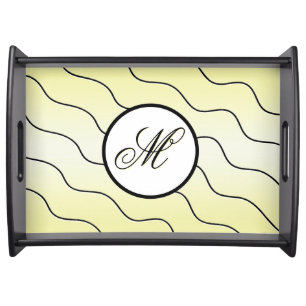 Simple Black Calligraphy Initial On Butter Yellow Serving Tray