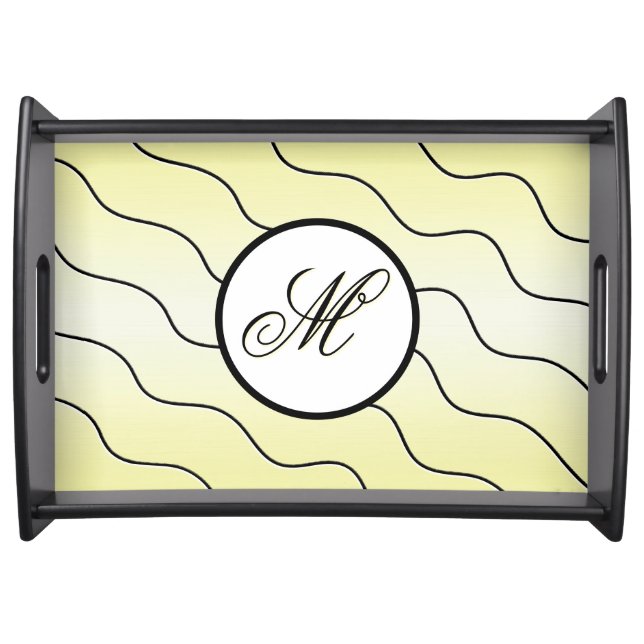 Simple Black Calligraphy Initial On Butter Yellow Serving Tray (Front)