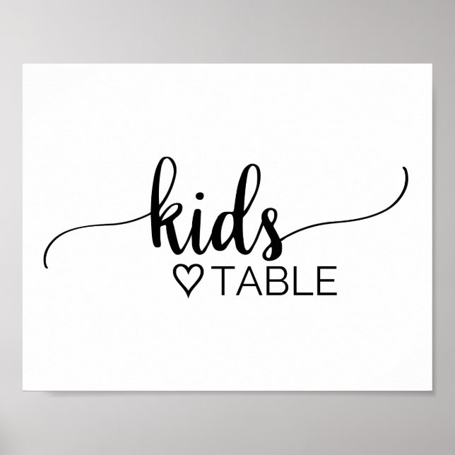 Simple Black Calligraphy Kids Table Sign (Front)