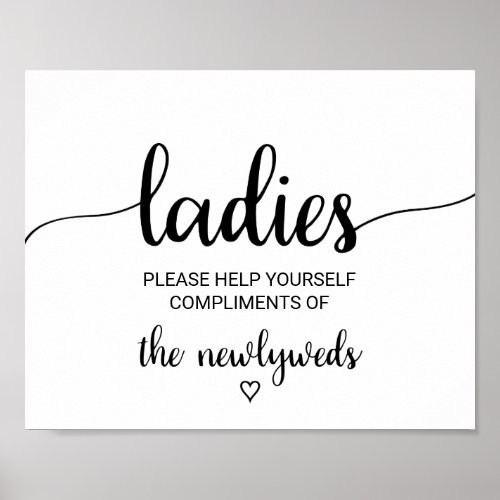 Simple Black Calligraphy Ladies Bathroom Sign