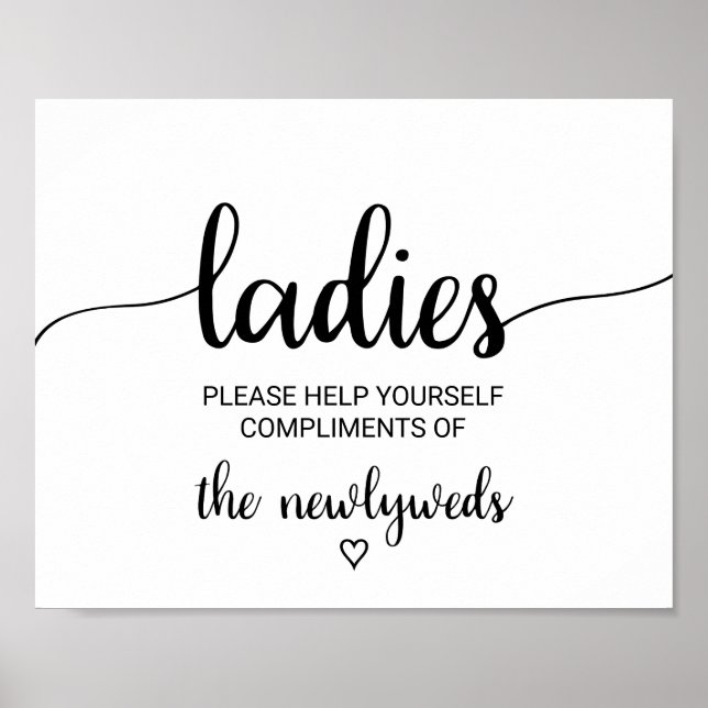 Simple Black Calligraphy Ladies Bathroom Sign (Front)