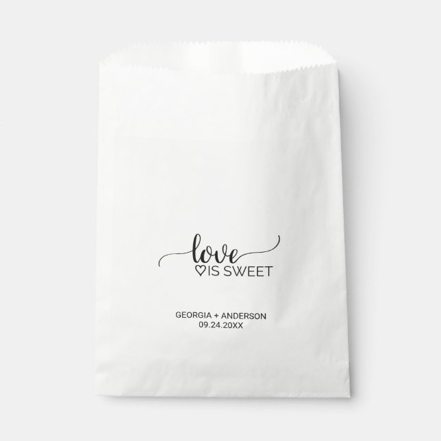 Simple Black Calligraphy "Love is Sweet" Wedding Favor Bag (Front)