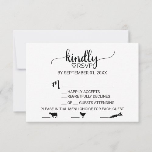 Simple Black Calligraphy Meal Choice RSVP Card