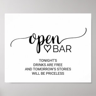 Simple Black Calligraphy Open Bar Sign