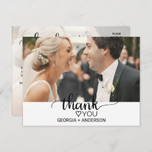 Simple Black Calligraphy Photo Thank You Postcard