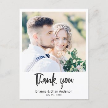 Simple Black Calligraphy Photo Thank You Postcard by figtreedesign at Zazzle